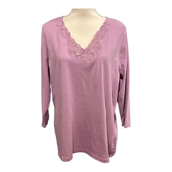 Lauren Ralph Lauren Womens Plus 2X Top Scottish Primrose Lace Trim Cotton Casual - Picture 1 of 10